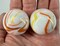 2 BOULDERS 35mm GELATO Marbles Glass White Yellow Orange Iridescent LARGE Swirl